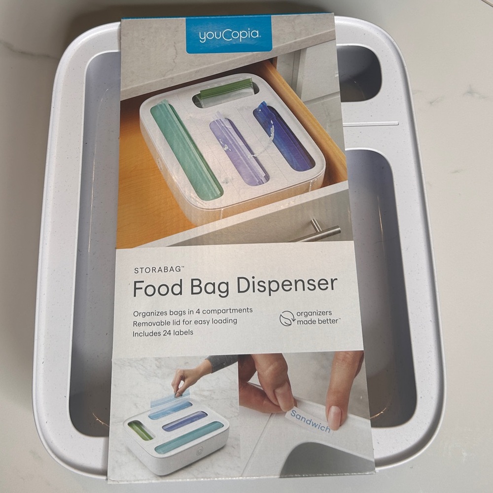 Youcopia 4-Slot Plastic Sandwich Bag Dispenser - White Kitchen Storage Organizer - Picture 3 of 6
